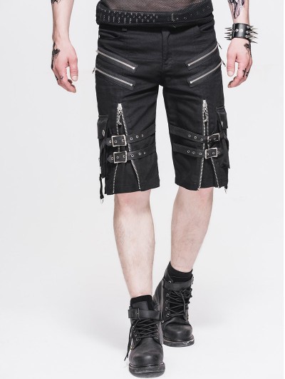 Devil Fashion Black Belt Zipper Gothic Punk Short Pants for Men