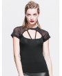 Devil Fashion Black Short Sleeves Gothic Sexy Back Shirt for Women