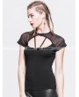 Devil Fashion Black Short Sleeves Gothic Sexy Back Shirt for Women