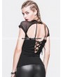 Devil Fashion Black Short Sleeves Gothic Sexy Back Shirt for Women