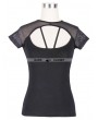 Devil Fashion Black Short Sleeves Gothic Sexy Back Shirt for Women