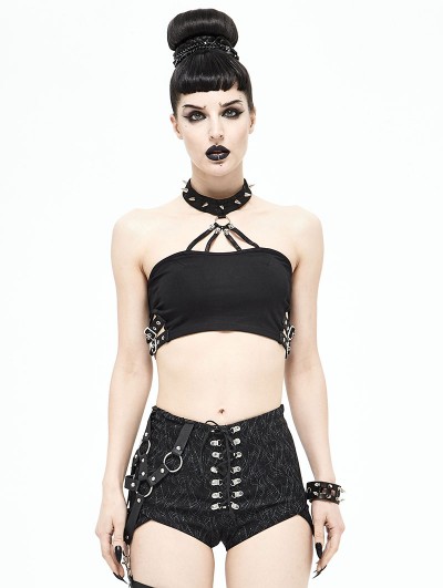 Devil Fashion Black Gothic Punk Sexy Halter Top for Women