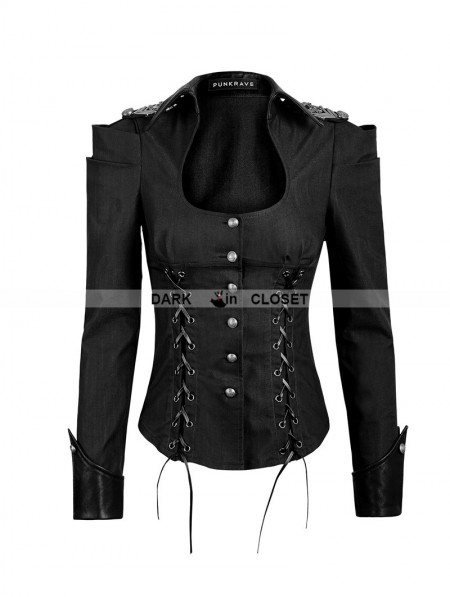 Punk Rave Black Gothic Military Uniform Shirts for Women - DarkinCloset.com