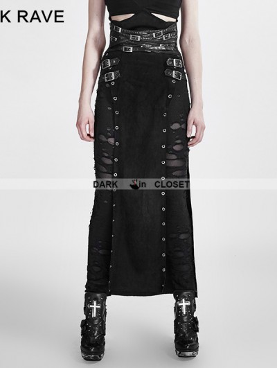 Punk Rave Black Gothic Punk Split Skirt for Women