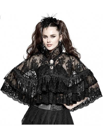 Punk Rave Black Gothic Lolita Lace Double Layer Cloak