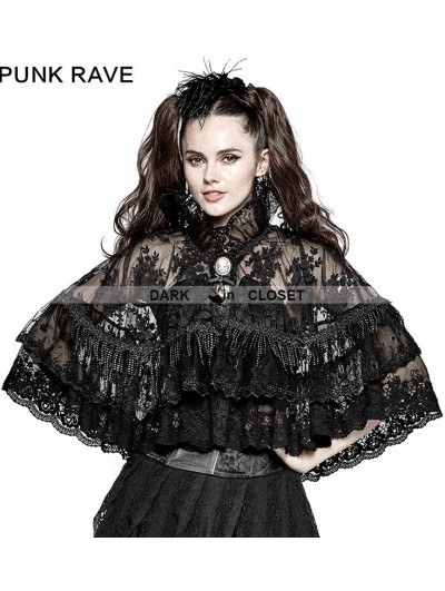 Punk Rave Black Gothic Lolita Lace Double Layer Cloak