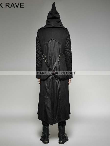 Punk Rave Black Gothic Heavy Punk Long Hooded Coat for Men ...