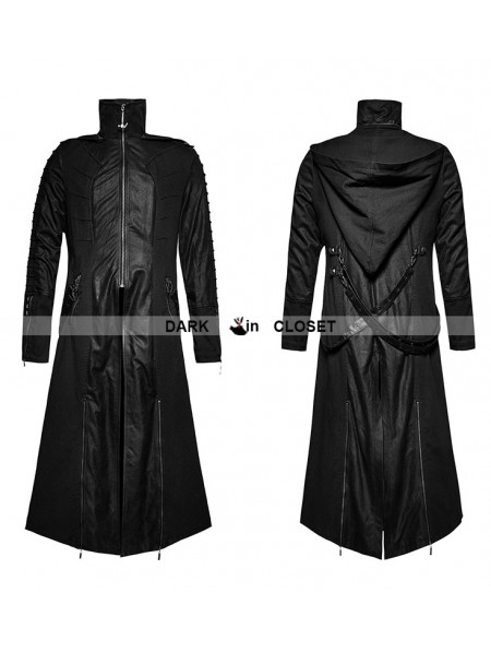 Punk Rave Black Gothic Heavy Punk Long Hooded Coat for Men ...