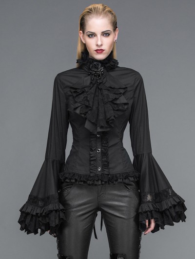 Devil Fashion Black Gothic Palace Style Blouse for Women