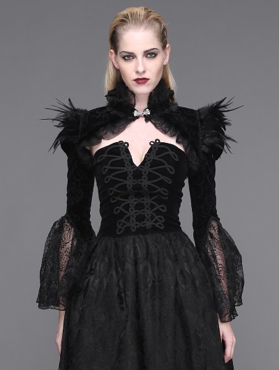 Devil Fashion Black Vintage Gothic Short Feather Cape for Women