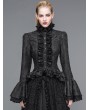 Devil Fashion Black Gothic Palace Style Jacquard Ruffles Blouse for Women