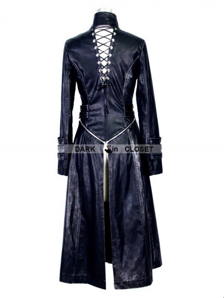 Devil Fashion Black and Sliver Gothic Punk Metal PU Coat for Women ...