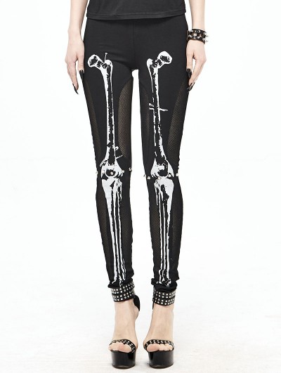 Devil Fashion Black Gothic Skull Pattern Mesh Legging for Women