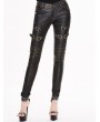 Devil Fashion Black and Bronze Gothic Buckle Belt PU Pants for Women