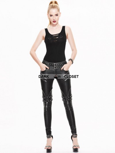 Devil Fashion Pantaloni Lunghi Donna Nero Steampunk Strappati Con Rivetti - Leggings Vintage Taglie XS-XXXL
