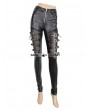 Devil Fashion Black Gothic Buckle Belt Mesh Legging for Women