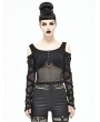 Devil Fashion Black Off-the-Shoulder Gothic Punk Mesh T-Shirt for Women