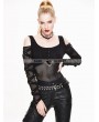 Devil Fashion Black Off-the-Shoulder Gothic Punk Mesh T-Shirt for Women