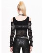 Devil Fashion Black Off-the-Shoulder Gothic Punk Mesh T-Shirt for Women