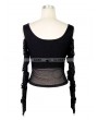 Devil Fashion Black Off-the-Shoulder Gothic Punk Mesh T-Shirt for Women