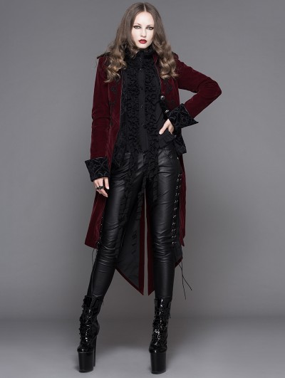 Devil Fashion Wine Red Gothic Palace Style Long Coat for Women