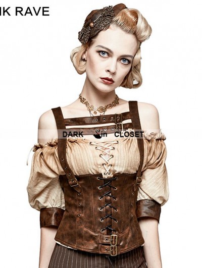 Punk Rave Leather Metal Back Zipper Steampunk Camisole For Women