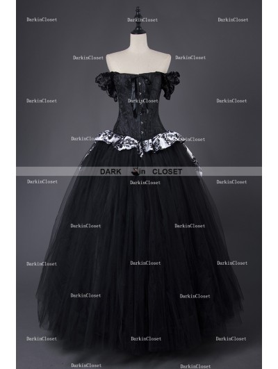 Rose Blooming Romantic Gothic Corset Victorian Style Long Prom Gown