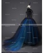 Rose Blooming Romantic Gothic Cap Sleeves Blue Corset Long Prom Party Dress 