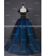 Rose Blooming Romantic Gothic Cap Sleeves Blue Corset Long Prom Party Dress 