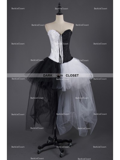 Rose Blooming Black and White Alternative Gothic Punk Corset Prom Party Dress 