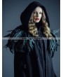 Devil Fashion Black Gothic Removable Dark Green Feather Hooded Cape for Women