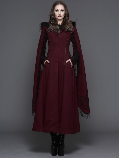 Devil Fashion Red Gothic Long Hooded Cape Coat For Women