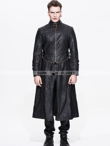 Devil Fashion Black and Bronze Gothic Punk Long to Short Metal PU Coat ...