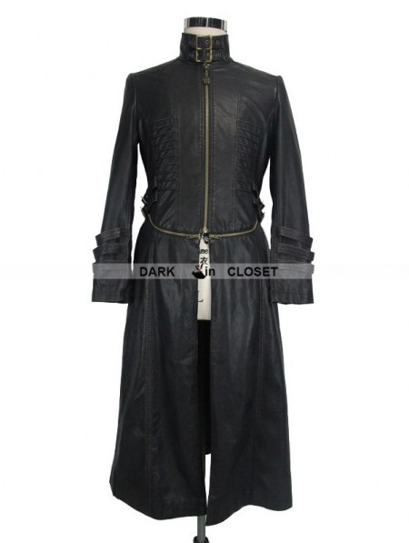 Devil Fashion Black and Bronze Gothic Punk Long to Short Metal PU Coat ...