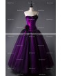 Rose Blooming Romantic Purple and Black Feather and Flower Gothic Corset Long Prom Dress  