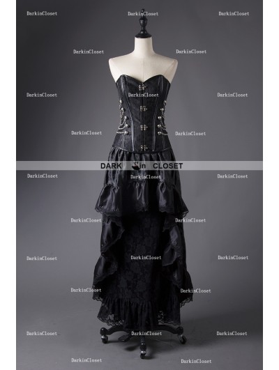 Rose Blooming Black Steampunk Lace Gothic Corset Prom Party Dress