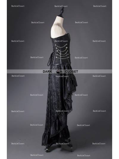 Rose Blooming Black Steampunk Lace Gothic Corset Prom Party Dress 
