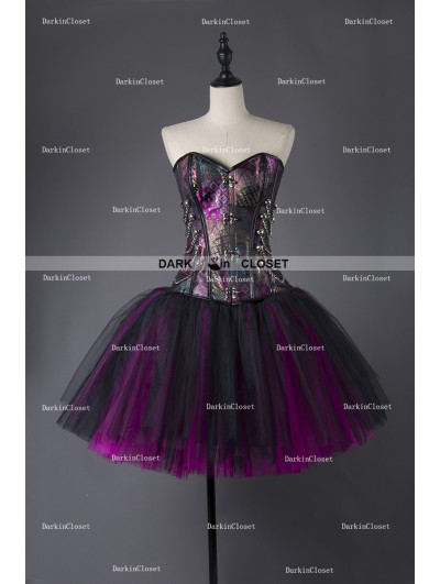 Rose Blooming Steampunk Style Gothic Short Burlesque Corset Prom Party Dress