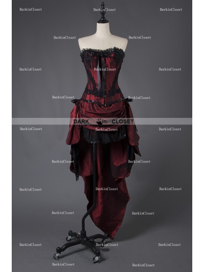 Rose Blooming Wine Red Gothic Short Burlesque Corset Prom Party High-Low Dress