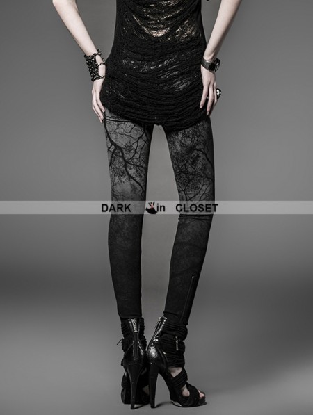 Punk Rave Black Gothic Tights With The Branches Hanging Coloured For ...