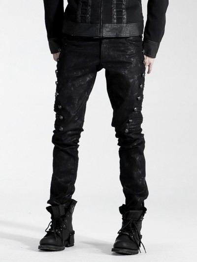 Punk Rave Black Gothic Male Rivet Side Decorated Jeans 