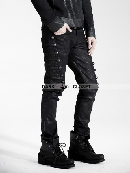 Punk Rave Black Gothic Male Rivet Side Decorated Jeans - DarkinCloset.com