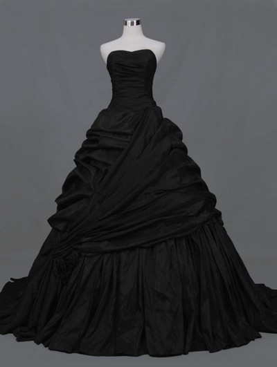 Black Strapless Ball Gown Gothic Wedding Dress