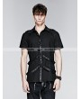 Punk Rave Black Gothic Man Short Sleeves Shirt With Leather Loops