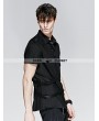 Punk Rave Black Gothic Man Short Sleeves Shirt With Leather Loops