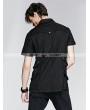 Punk Rave Black Gothic Man Short Sleeves Shirt With Leather Loops