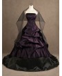 Purple Embroidery Strapless Gothic Wedding Dress