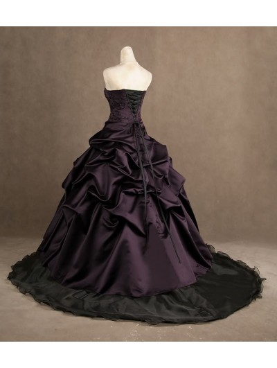 Purple Embroidery Strapless Gothic Wedding Dress - DarkinCloset.com