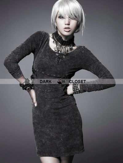 Punk Rave Black Gothic Knitted Washing Dress