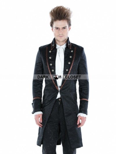 Punk Rave Black Gothic Palace Style Mens Long Jacket with Coffee Hem